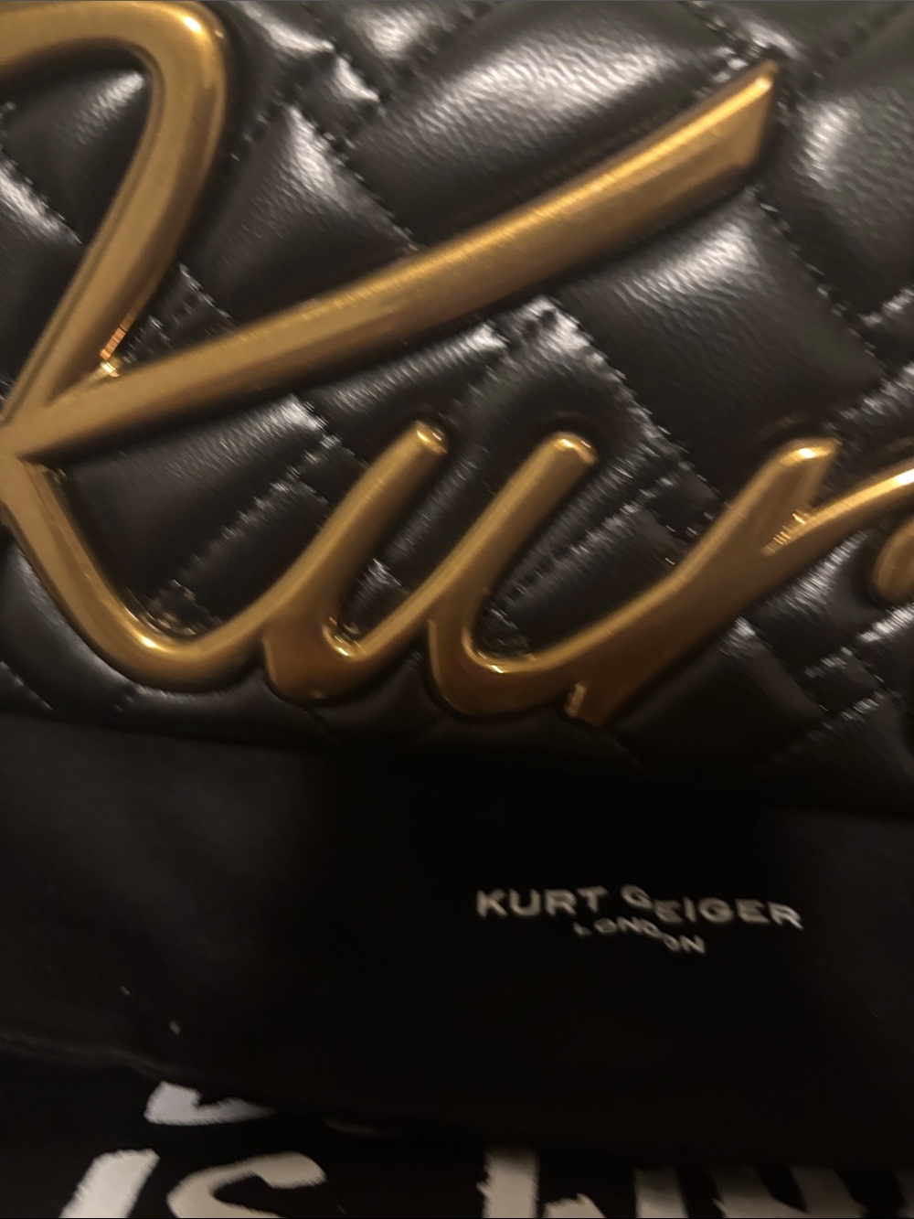 Kurt Geiger Black Quilted Leather Shoulder Bag with Gold Script Logo - Picture 4 of 8